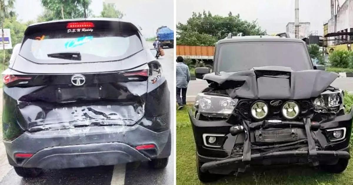 Mahindra Scorpio Suv Crashes Into Tata Motors Harrier S Rear Here S