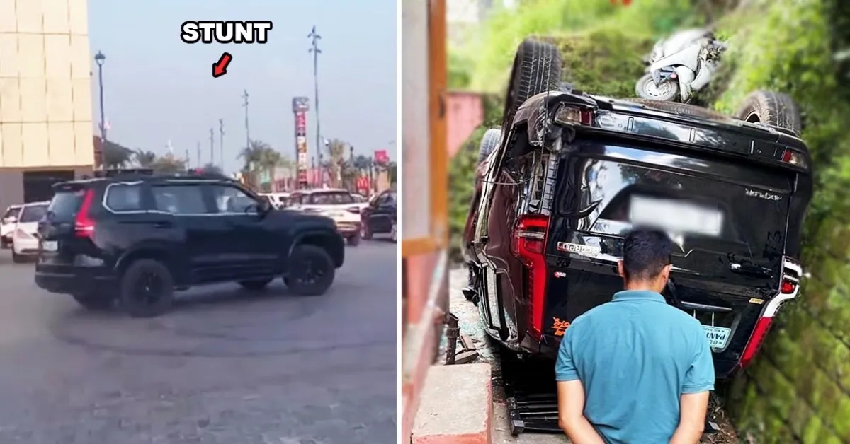 Mahindra Scorpio N Seat Suv Topples After Stunt Goes Wrong Caught On