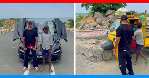 Kind McLaren owner lets auto driver's kid pose with his car