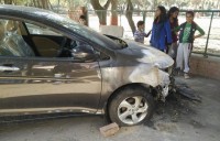 Almost new Honda City catches fire while parked