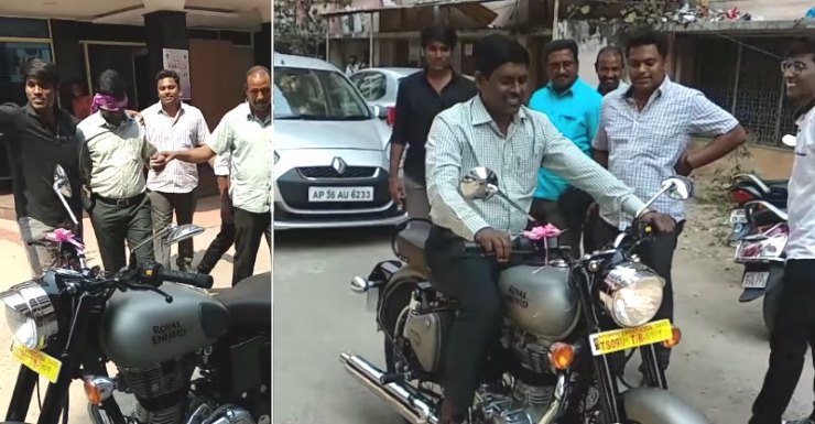 Surprise! Sons gift dad a Royal Enfield motorcycle, happiness all around