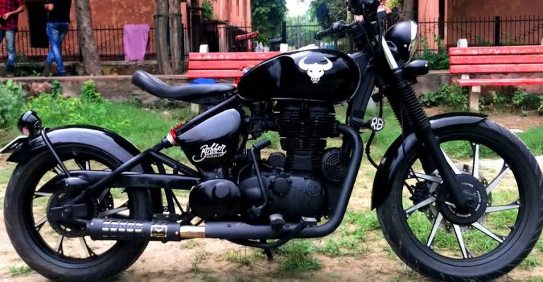 Royal Enfield Classic retro motorcycle modified into a Triumph bobber ...