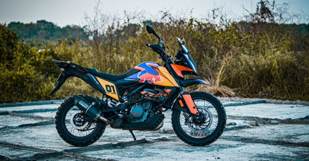 KTM Adventure 390 motorcycle modified with spoke wheels looks ready for