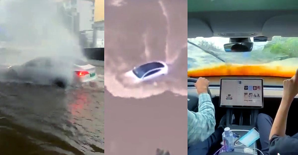 Watch Tesla Model 3 cross flooded roads while other cars get stuck