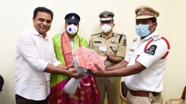 Telangana Minister KTR felicitates police officers who fined his Toyota Innova Crysta after traffic rule violation