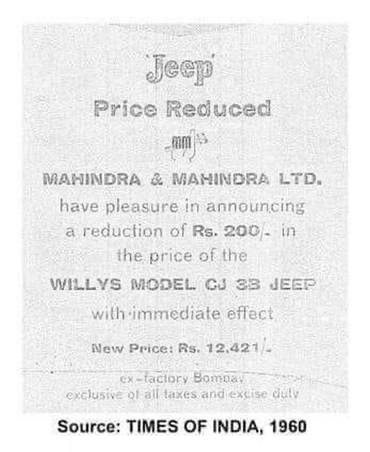 Anand Mahindra shares print ad of Willys Jeep from 1960; Price then: Rs 12,421!