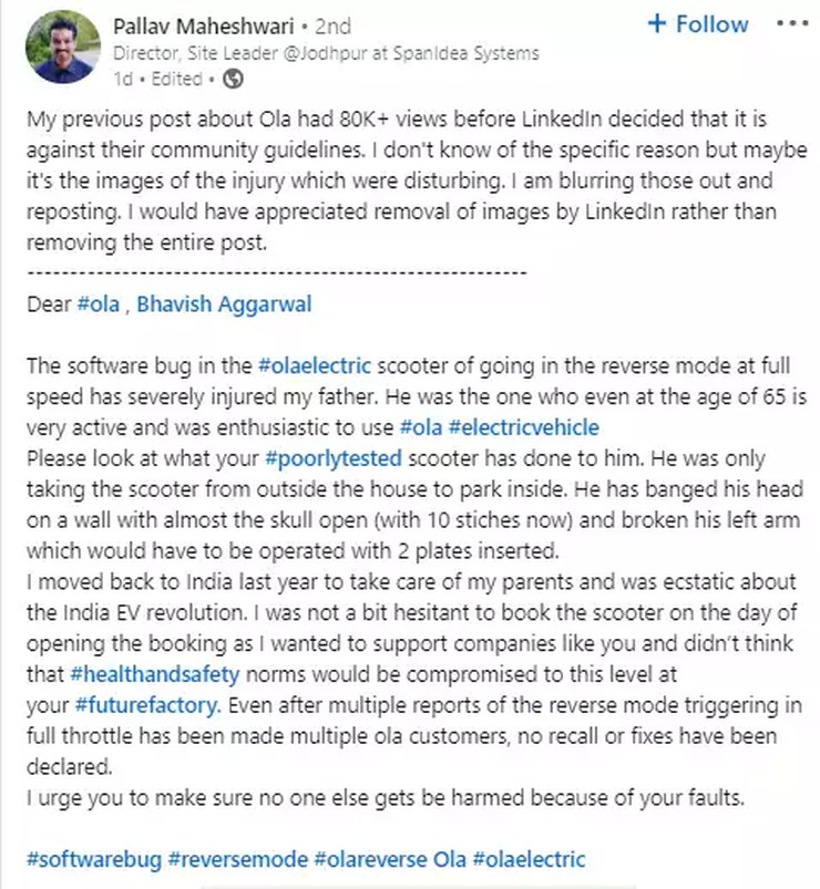 Ola Electric asks the man who sued the company to remove all negative posts against it