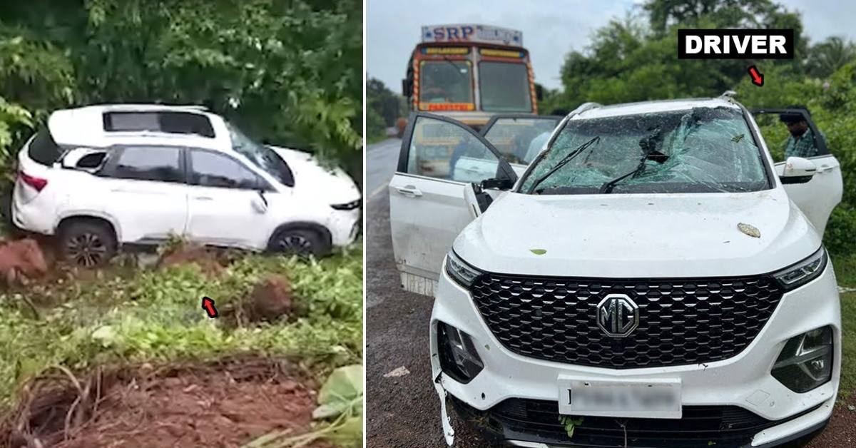 MG Hector loses control & falls into a ditch: Occupants safe