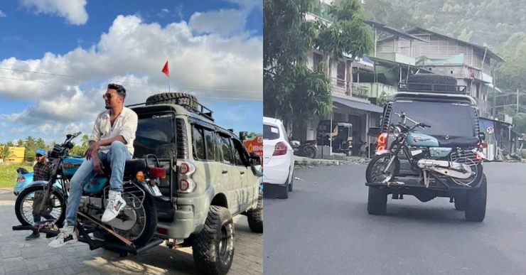 India’s first modified Mahindra Scorpio with a bike carrier carries a Yamaha RX135 [Video]