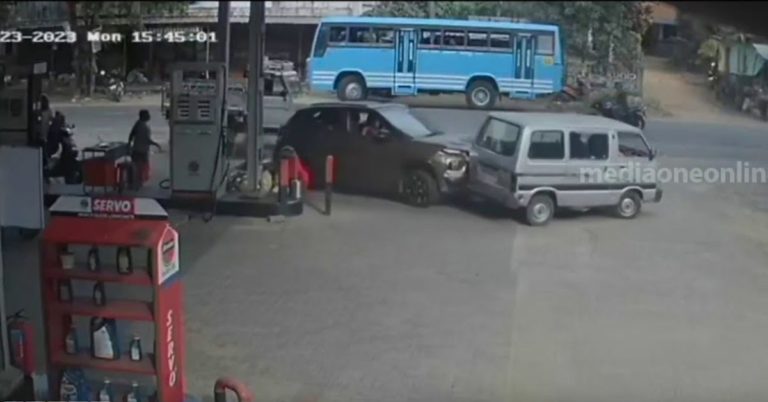 Woman Tata Punch driver crashes into 3 vehicles at fuel station