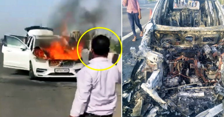 Volvo XC90 luxury SUV catches fire on the road in Meerut, India ...