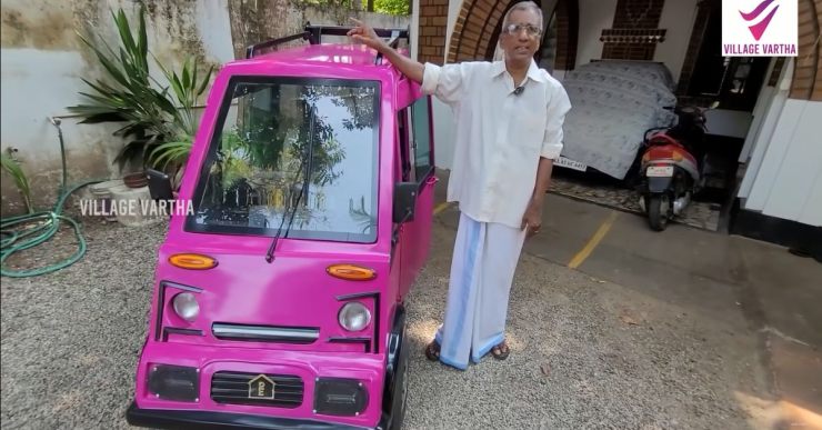 67歳のケーララ人男性、60キロメートル走行するのに5ルピーかかる電気自動車を作る [Video]