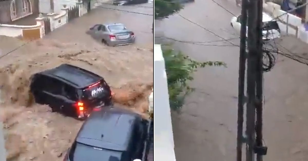 Cars getting destroyed in Gujarat floods