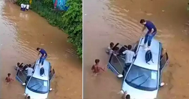 Locals rescue car occupants from flooded roads in Gurgaon [Video]