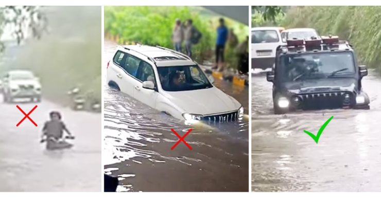 Toyota Fortuner and Mahindra Scorpio N get stuck in flooded road: Thar crosses like a boss (Video)