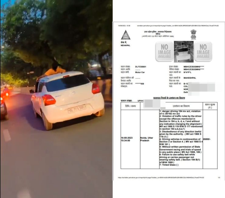 Youth rides on the bonnet of a moving Maruti Swift: Cops issue Rs 26,000 fine [Video]