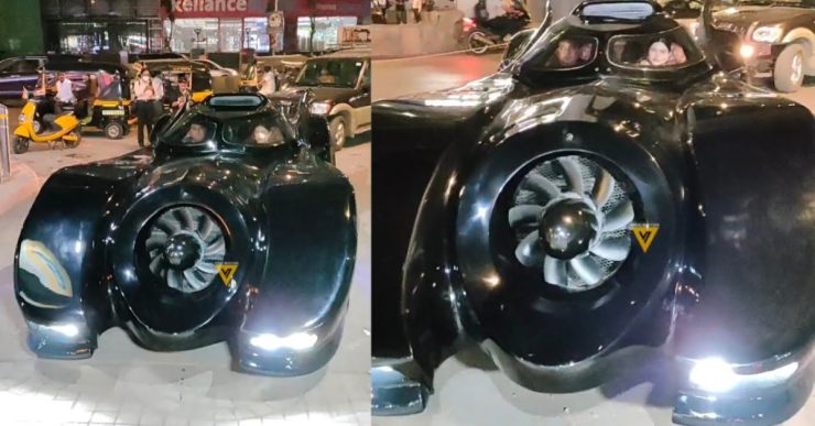 Bollywood movie director Ahmed Khan drives to watch Batman movie in his  Batmobile