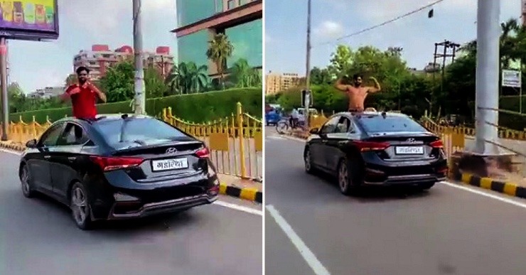 Man poses half-naked out of moving Hyundai Verna’s sunroof: Police file a case [Video]