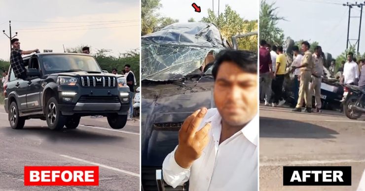 Mahindra Scorpio SUV loses control & topples while stunting on public road: Occupants safe [Video]