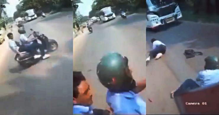 Honda Activa rider turns without checking rear view mirror: Gets hit by a bus [Video]