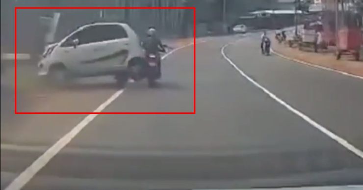 Tata Nano overtakes on a curve: Loses control, crashes into biker [Video]