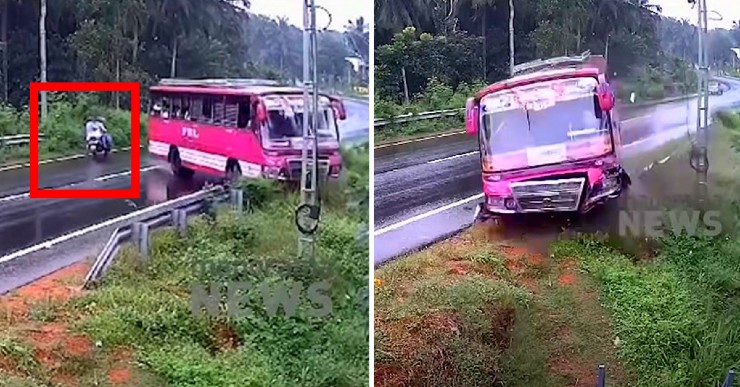Aquaplaning bus nearly hits oncoming car and motorcycle in Kerala [Video]