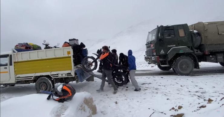 Foreign biker on Royal Enfield Himalayan stuck in snowstorm: Rescued by locals [Video]