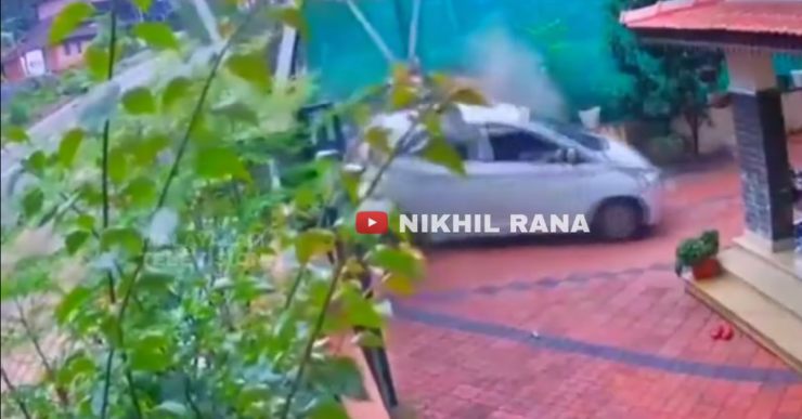 Hyundai Eon driver loses control on curve: Car breaks wall and lands on the porch [Video]