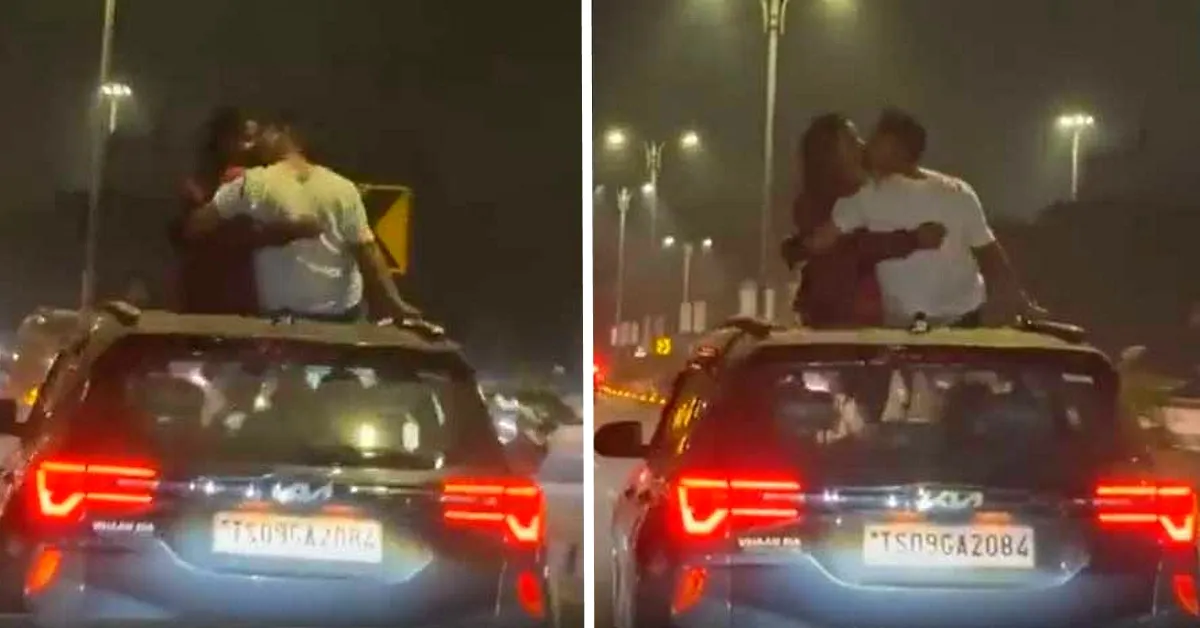 Video Of Couple From Hyderabad Romancing On The Roof Of Moving Kia Motors Seltos Suv Goes Viral 2749