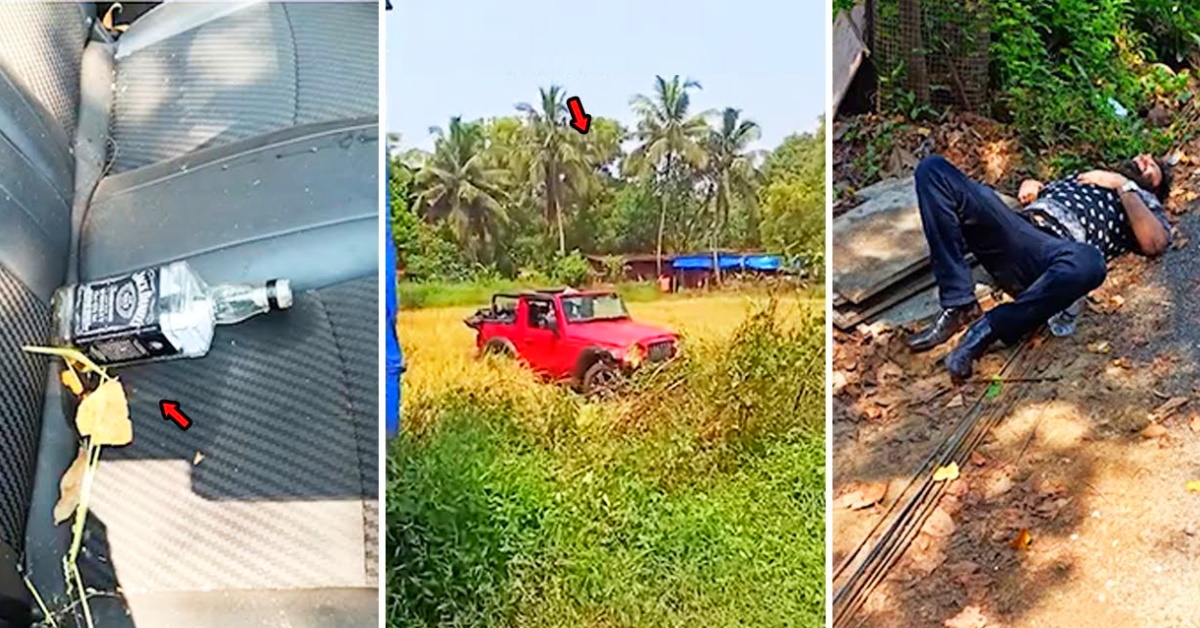 mahindra thar drunk driver paddy field goa