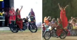 Women on Royal Enfield and Land Rover perform 'Garba' with swords in their hands [Video]