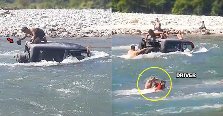 Three men in Mahindra Thar get stuck after entering a river in Uttarakhand: Locals rescue occupants [Video]