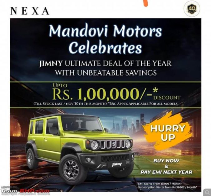 Maruti Suzuki Jimny 4X4 SUV: Top-end Alpha Variant Now Gets A Rs.1 Lakh ...