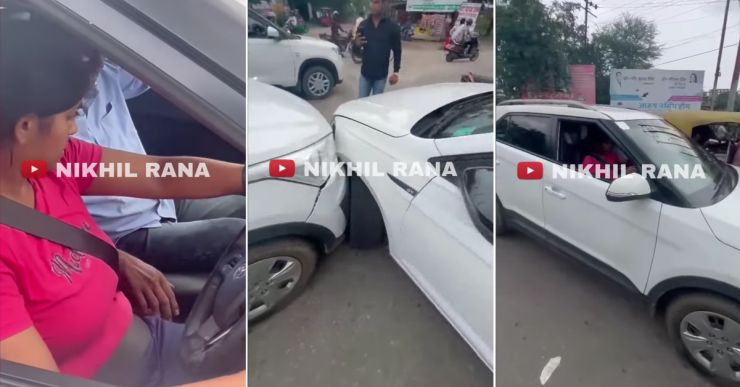 Hyundai Creta driven by woman who doesn’t know how to shift gears crashes into brand new Volkswagen Virtus