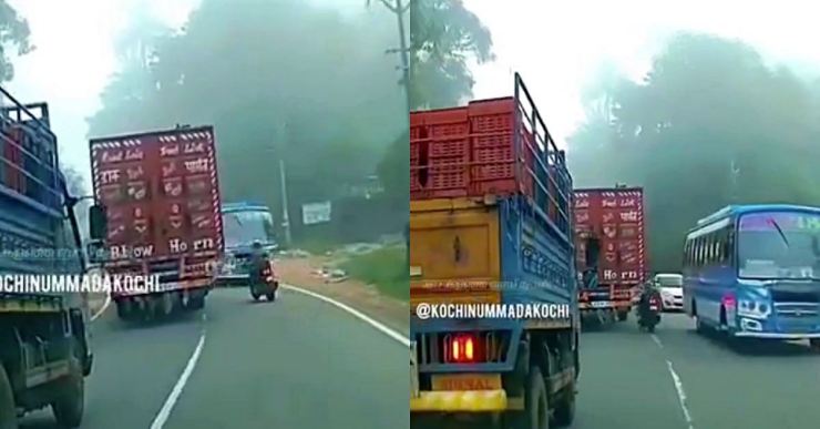 Bajaj Dominar rider attempts overtaking on curve twice; crashes the second time  [Video]