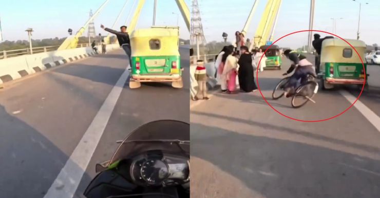 Man stunting out of moving autorickshaw hits a cyclist: Cops take action [Video]