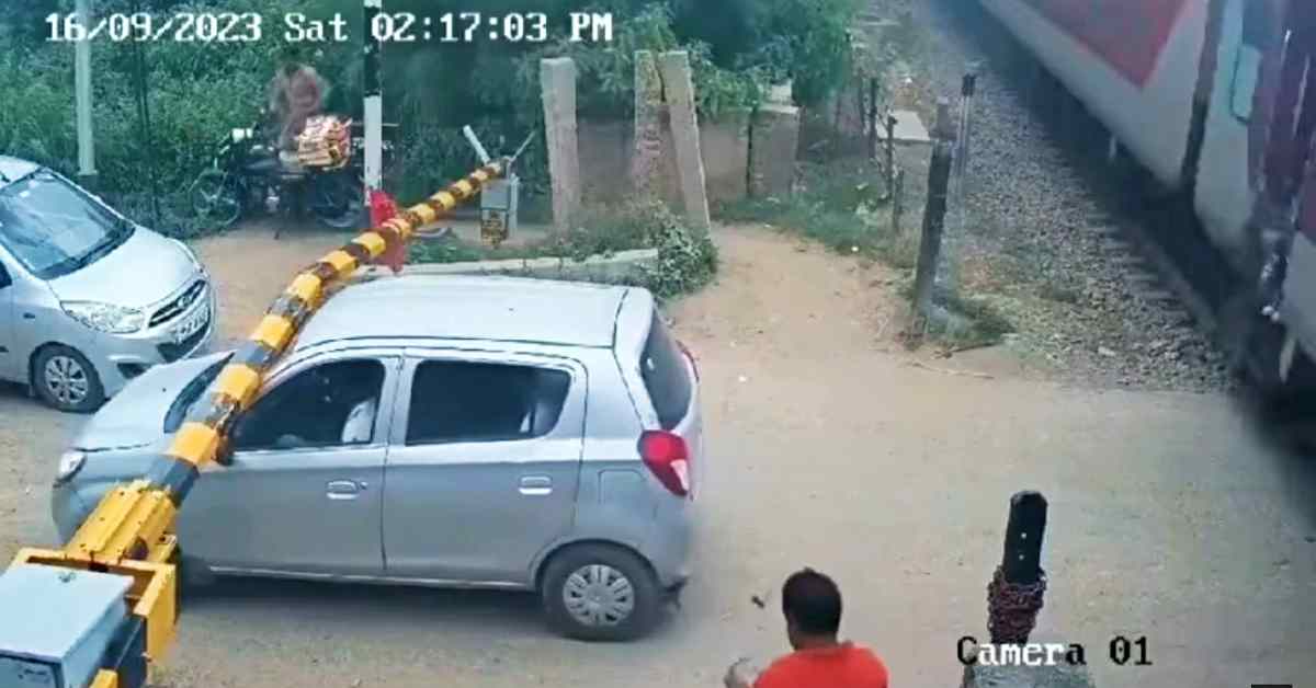 Impatient Maruti Suzuki Alto Driver Destroys Railway Crossing Barrier