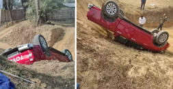 Toyota Hilux topples while off-roading; Keeps passengers safe