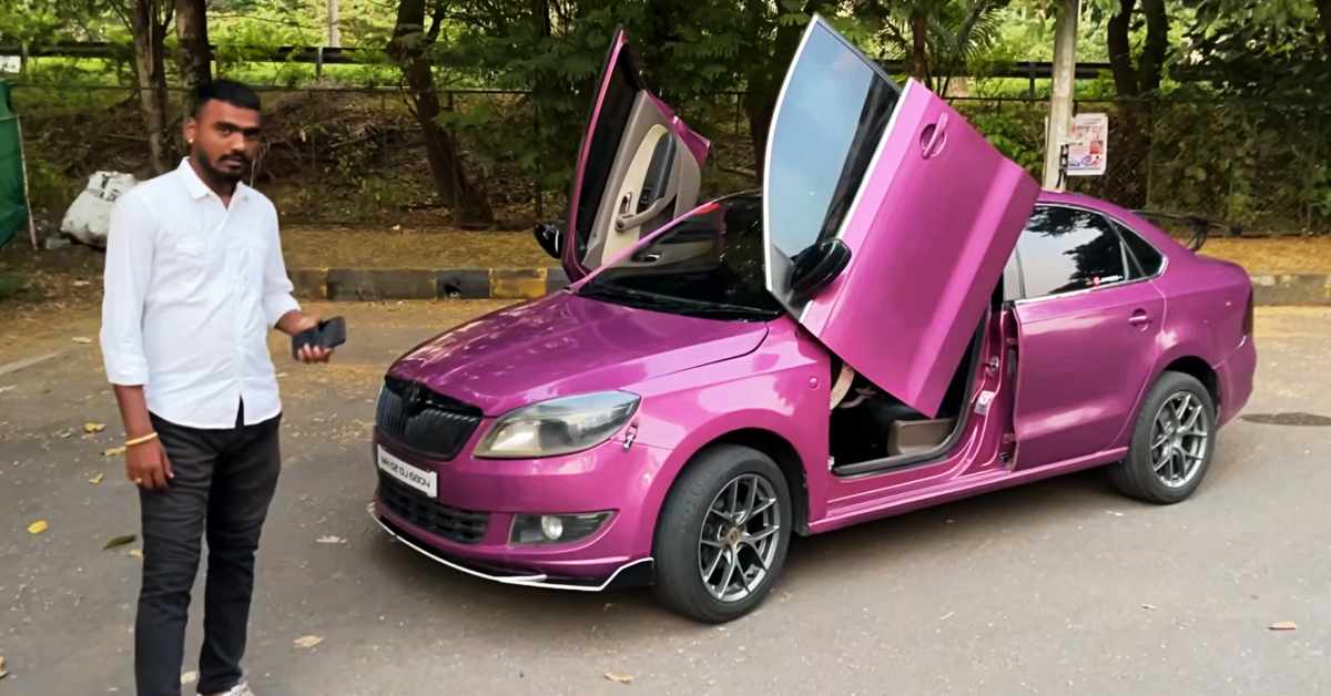 India's Only Skoda Rapid Sedan with Lamborghini-Style Scissor Doors ...