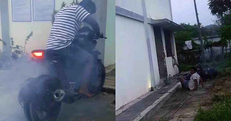 Yamaha MT-15 burnout fail video