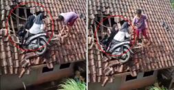 Women On Scooter Get Stuck In Roof Of House [Video]