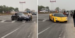 Lamborghini, Porsche Supercars Carefully Climb Over Huge Speed Breaker (Video)