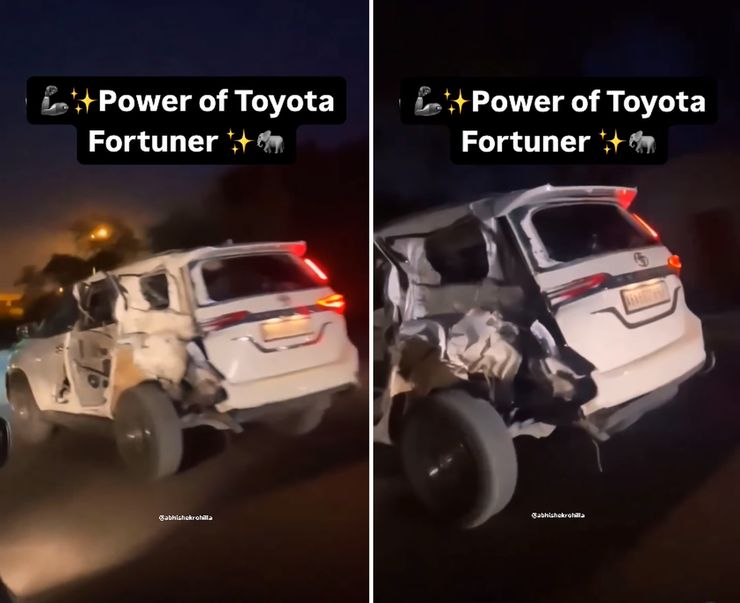 Undefeatable Toyota Fortuner Cruises on Highway Despite Serious Damage