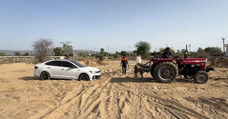 Volkswagen Virtus GT Gets Stuck In Sand: Tractor Pulls It Out [Video]