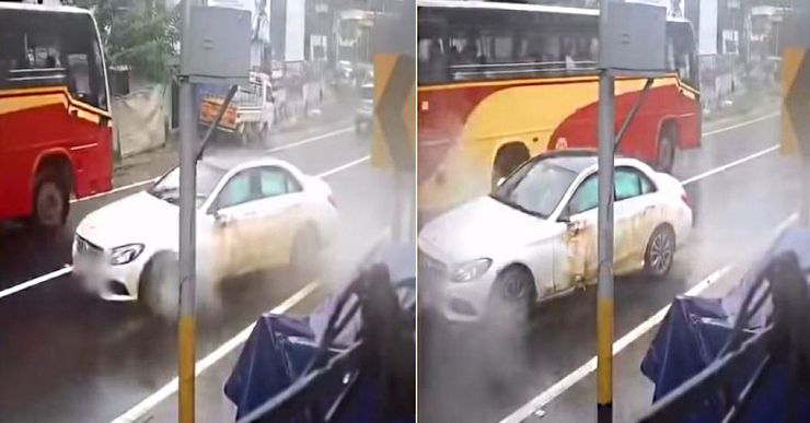 Toyota Fortuner Aquaplanes On Wet Road, Takes Down Electric Pole [Video]
