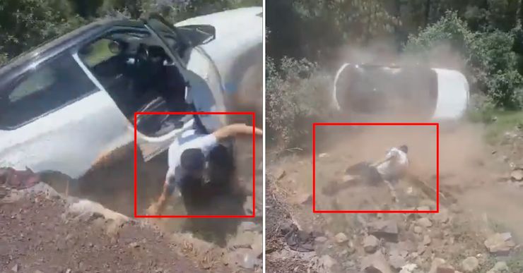 Tata Punch Rolls Back And Falls Off Cliff: Driver Narrowly Escapes [Video]