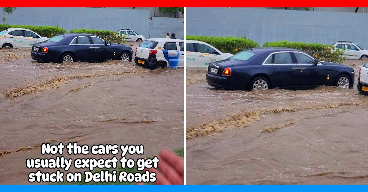 rolls royce ghost stuck flooded delhi road