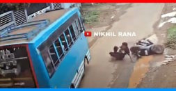 Scooter Rider's Crazy Reflex Saves Him From Coming Under Bus [Video]