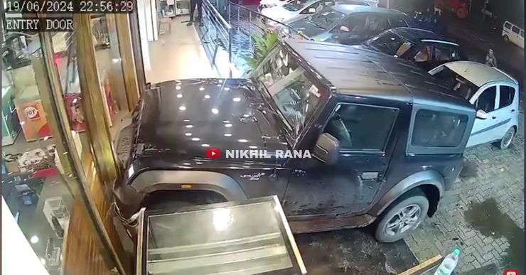 Newbie Driver Crashes Mahindra Thar Into Shop After Pressing Accelerator Instead Of Brake [Video]