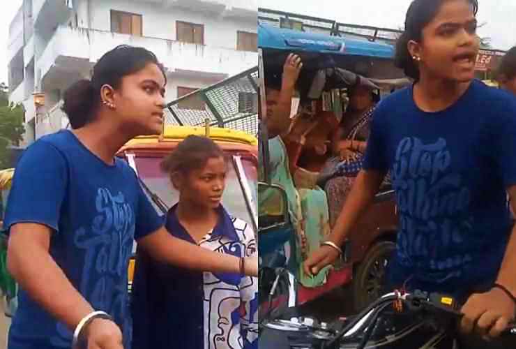 Royal Enfield rider girl leaving after beating man